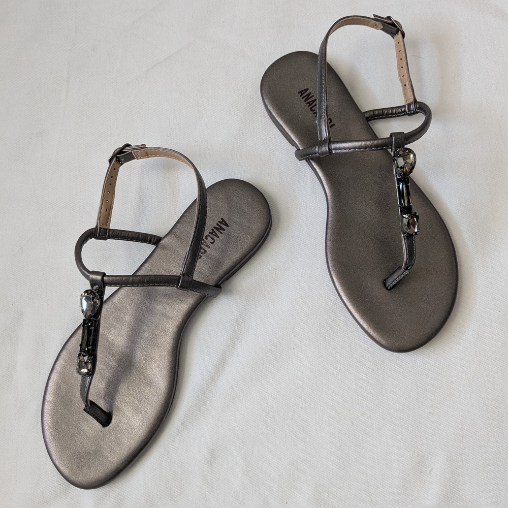 Anacapri Grayish Brown Rhinestone Embellished Metallic Sandals For Women Size 5